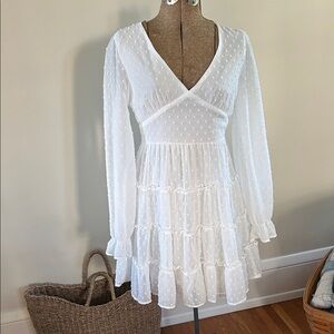 Altar'd State White Polka Dotted Long Sleeve Dress